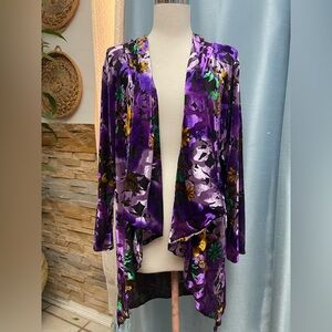 Floral Purple burnout Velvet draped Cardigan